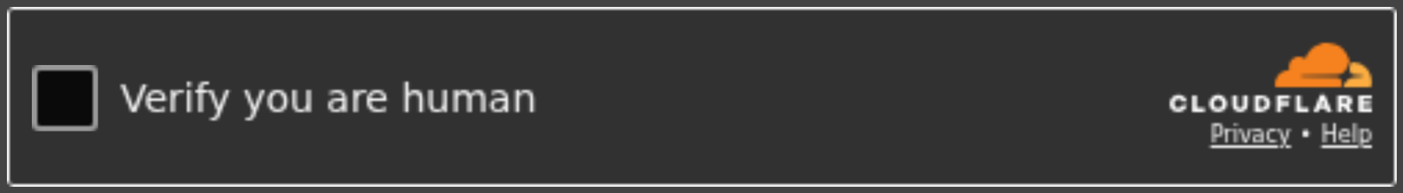 The Turnstile widget rendered in dark theme on our Contact Us form, with a light-colored border still visible around the frame